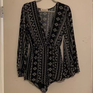 Black tribal print romper
